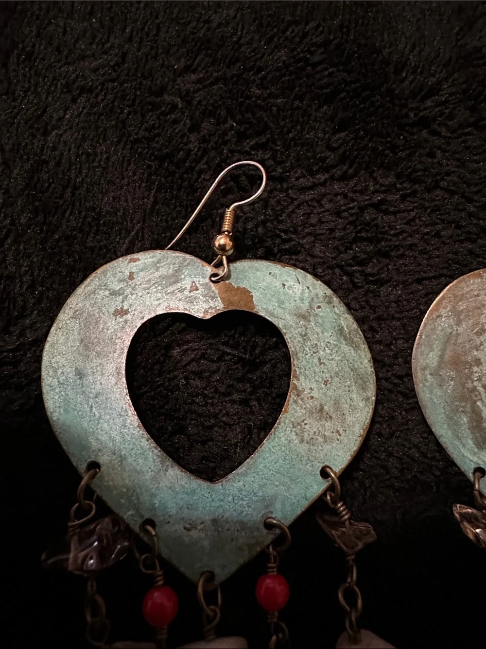 Bohemian Turquoise Patina Heart Dangle Earrings with Mixed Stone Beads